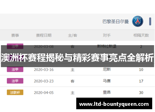 澳洲杯赛程揭秘与精彩赛事亮点全解析